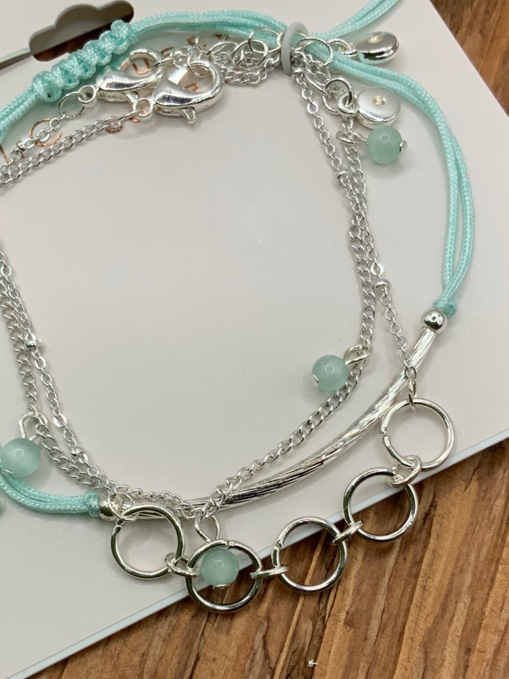 LC Lauren Conrad Silver Tone Mint Multi‑Strand Bracelet